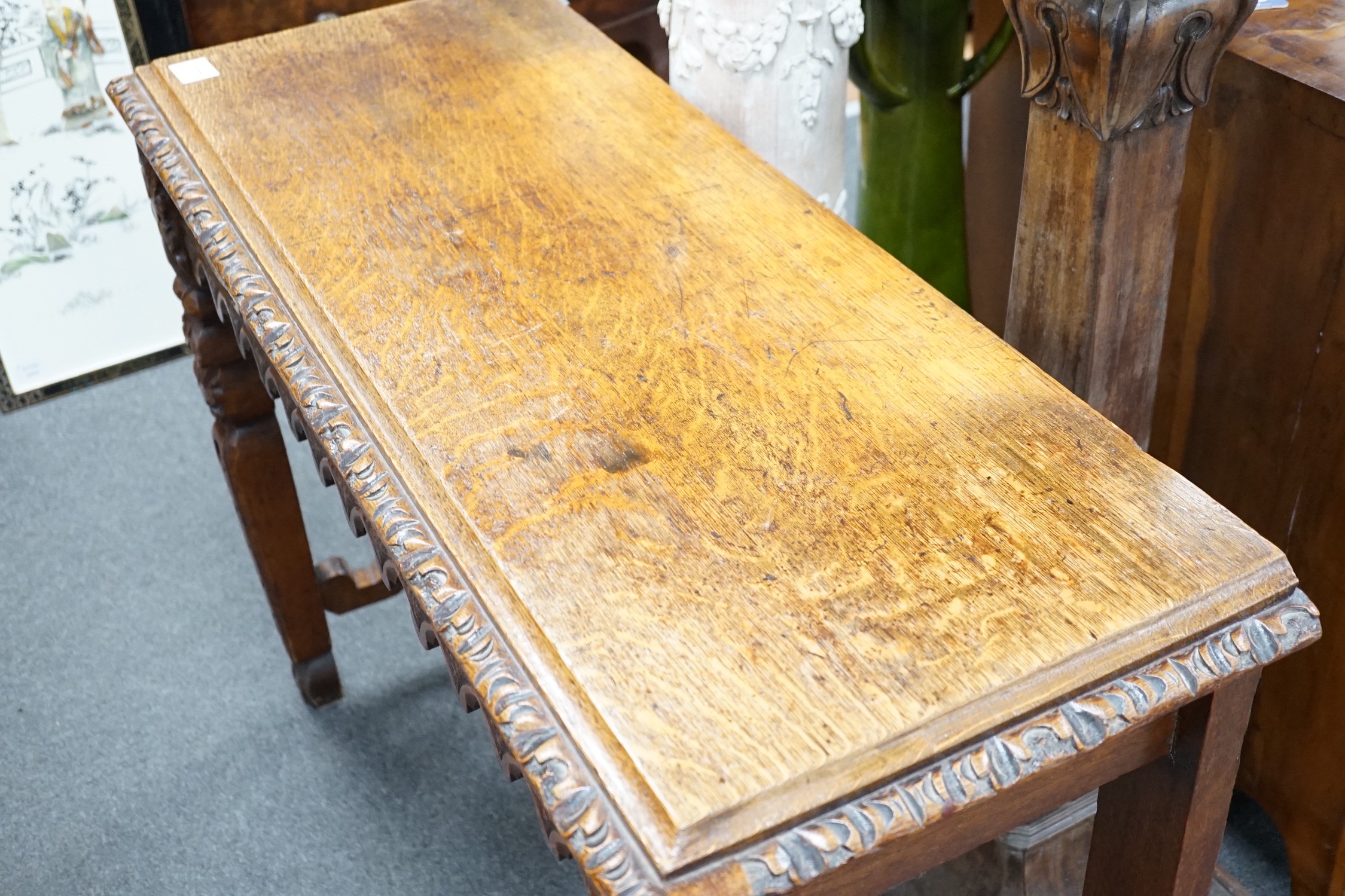 A late Victorian carved oak pool table, width 104cm *Please note the sale commences at 9am.